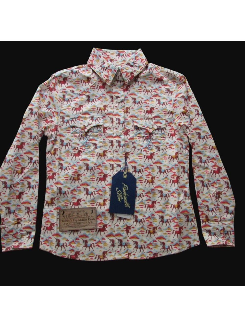 Panhandle Slim Girl's Long Sleeve Unicorn Print Snap Shirt